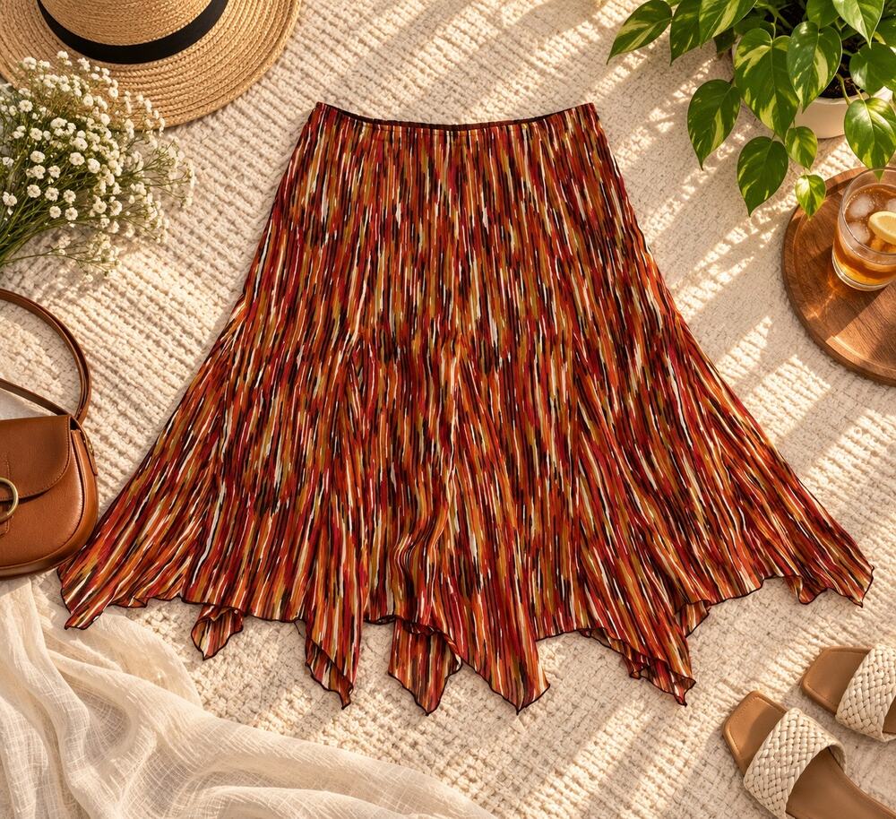 Cato Size 14 Multicolor Abstract Stripe Skirt Handkerchief Hem